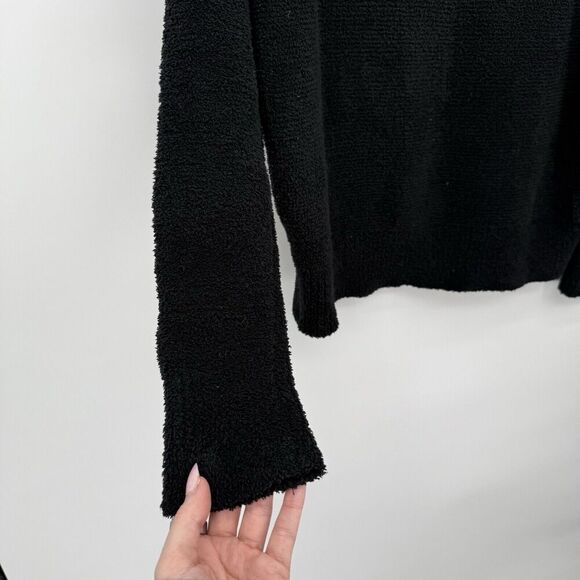 525 America Black Fuzzy Sherpa Quarter Zip Sweater Jacket Wide Collar Size Large - Picture 2 of 7